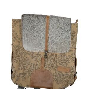Vintage Sixtease Canvas Leather Cowhide Floral Backpack